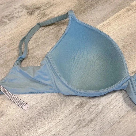 VS Body By Victoria No-Wire Lace Detail Heart Charm Bra / Soft Light Blue / 34DD - Picture 6 of 8